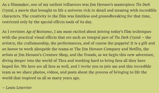 The Dark Crystal: Age of Resistance Director Message